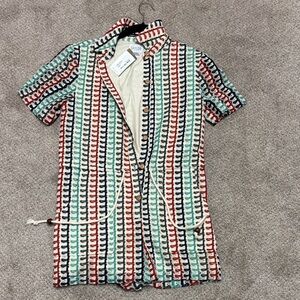 SAYLOR Multicolor Striped Short-Sleeve Button Romper - Red, Navy & Mint